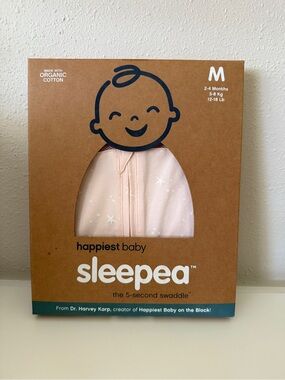 NIB Happiest Baby Sleepea Swaddle, Pink, Size M (2-4 months, 12-18lb)